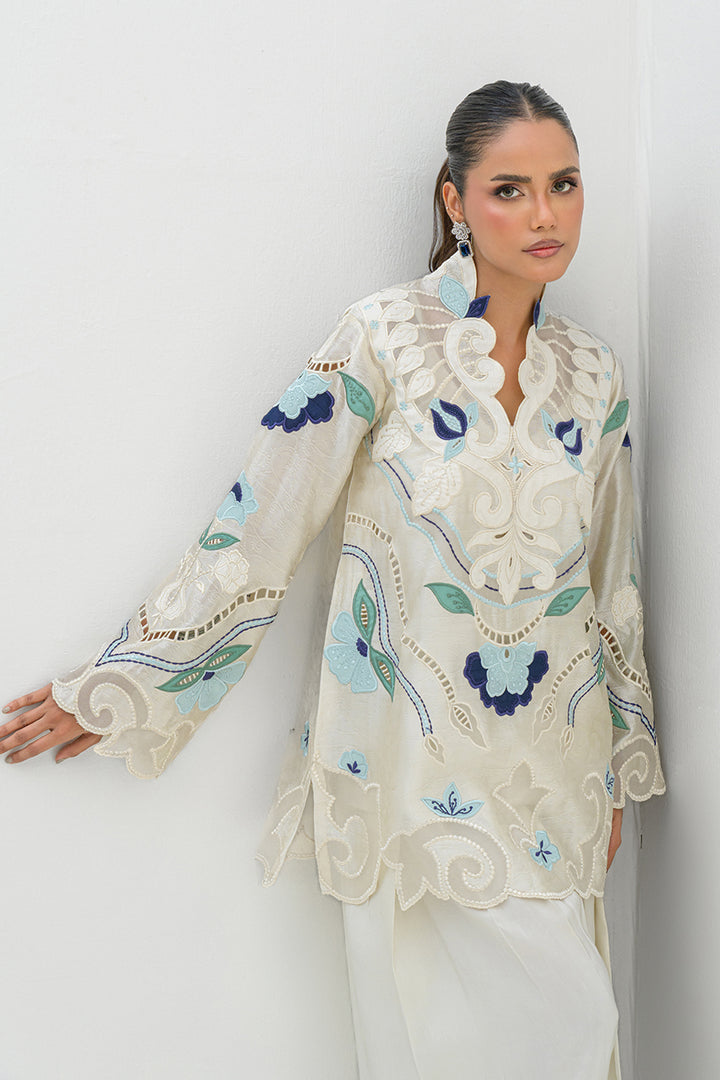 Nadia Farooqui Silk Embroidered 2pc Article Off White Color