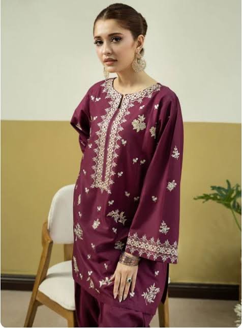 Urge Dhanak Embroidered 2pc Article Plum Color