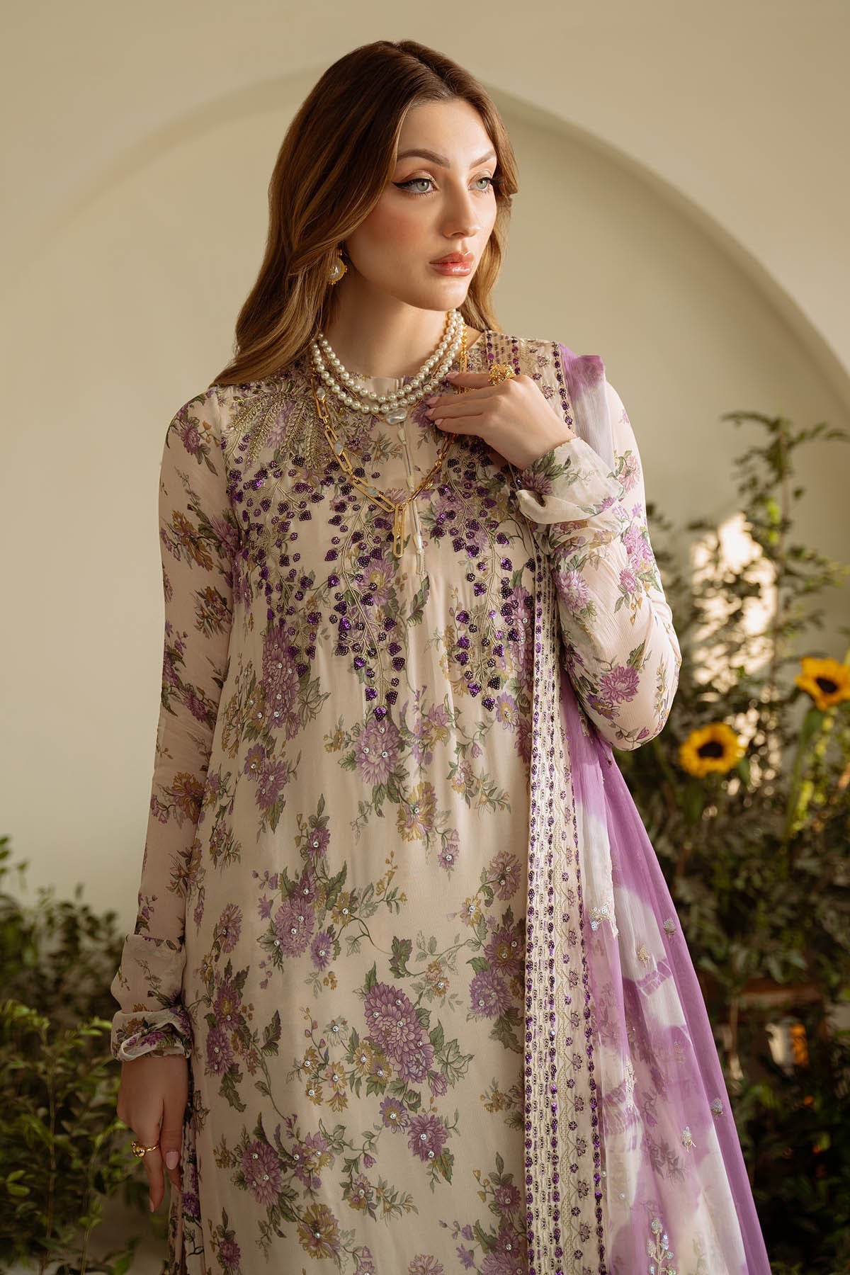 Nureh Silk Printed 3pc Article With Silk Printed Duppata Off White Color