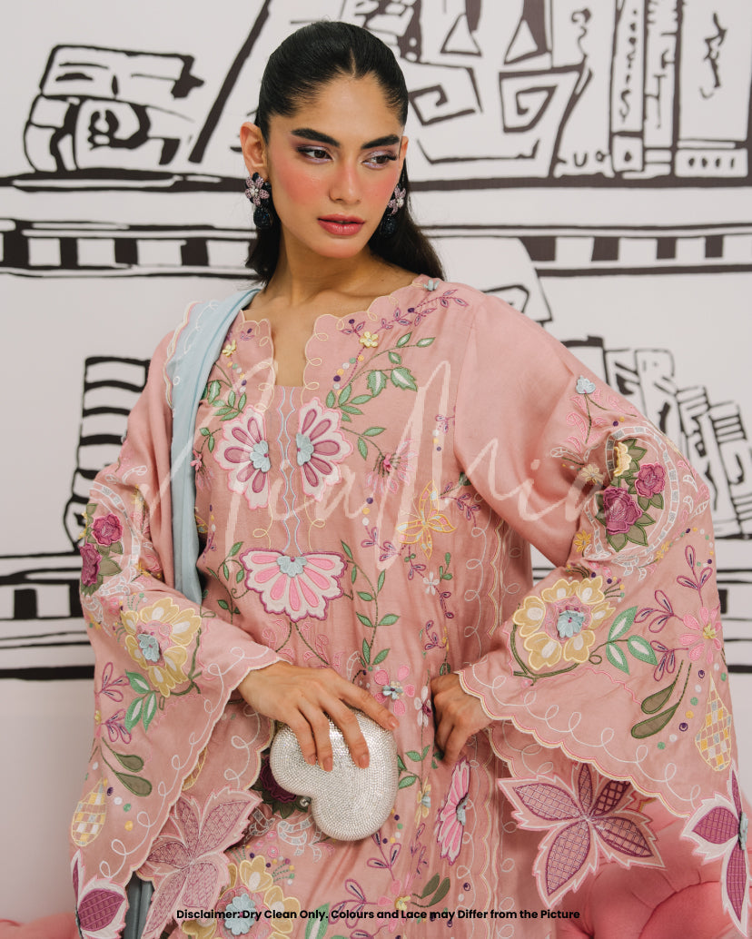 Viscose Embroidered 3pc Article Pink Color Nia Mia