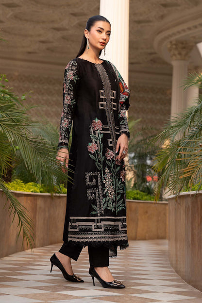 Mariab Dhanak Embroidered 3pc Article with dhanak Duppata Black color square