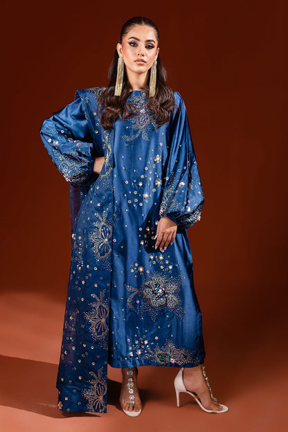 Nooreh Silk Embroidered Luxury 2pc Article Blue color