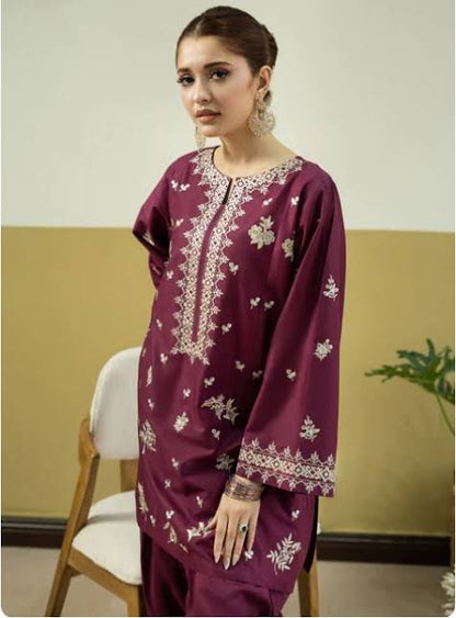 Urge Dhanak Embroidered 2pc Article Plum Color