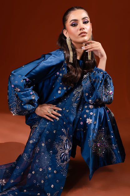Nooreh Silk Embroidered Luxury 2pc Article Blue color