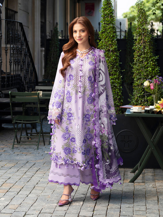 Nooreh Dhanak Embroidered Luxury 3pc Article With Dhanak Printed Shawl Lilac Color