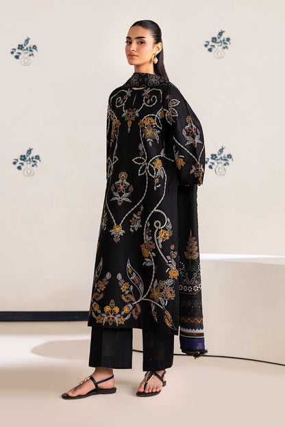 Baroque Dhanak Embroidered 3pc Article With Printed Wool Shawl Black Color