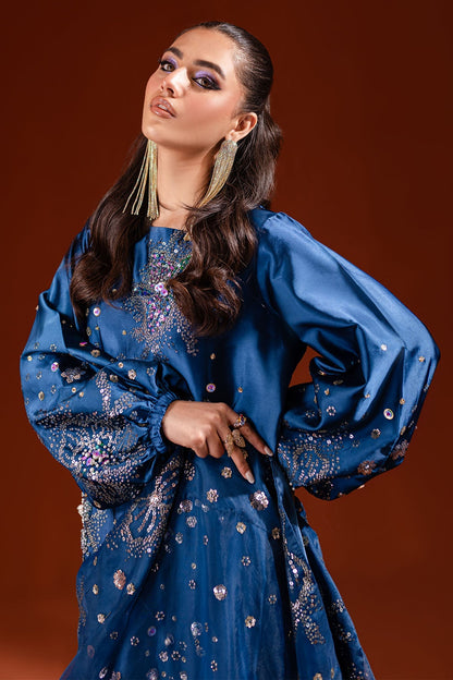 Nooreh Silk Embroidered Luxury 2pc Article Blue color