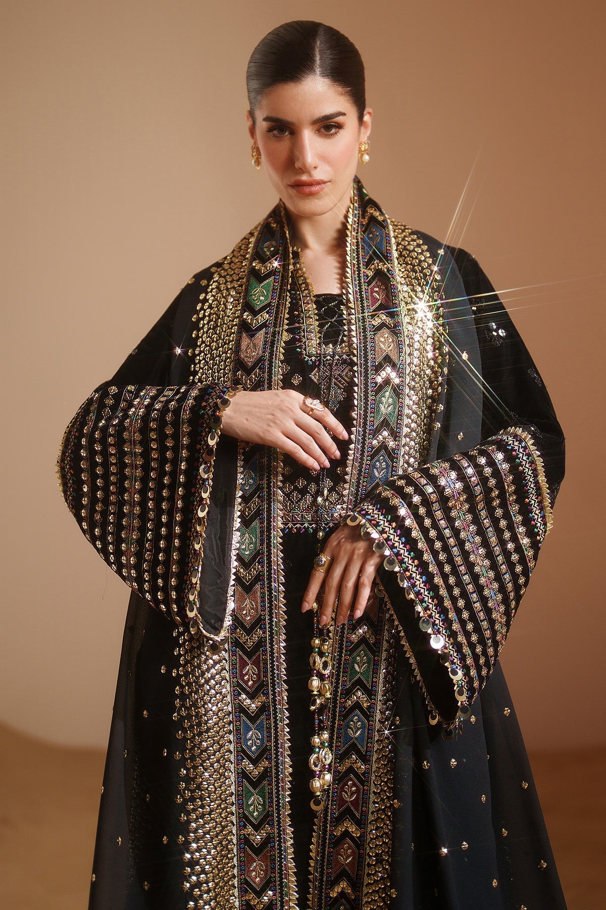 Jazmin 11000 Velvet Embroidered 3pc Article With Embroidered Khaadi Net Duppata Black Color
