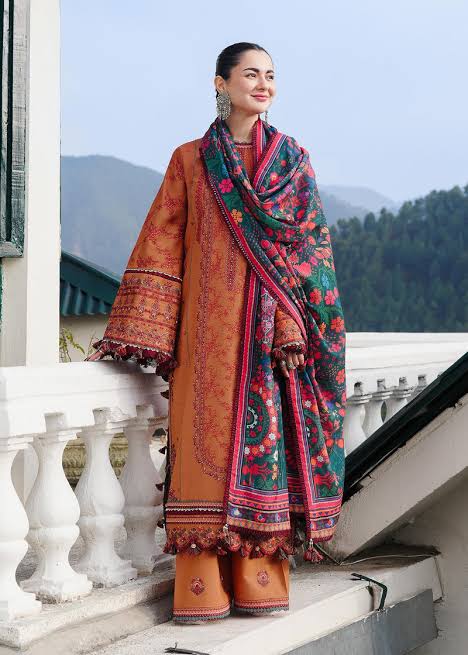Hussain Rehar Luxury Embroidered Dhanak 3 Piece