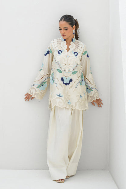 Nadia Farooqui Silk Embroidered 2pc Article Off White Color
