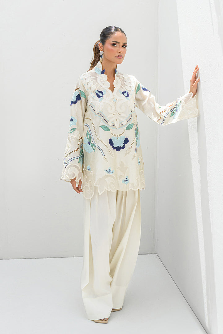 Nadia Farooqui Silk Embroidered 2pc Article Off White Color