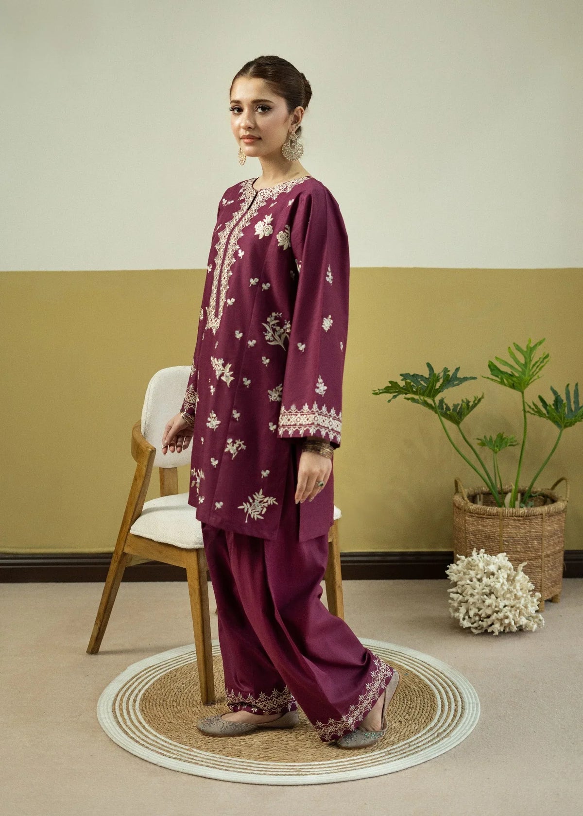 Urge Dhanak Embroidered 2pc Article Plum Color