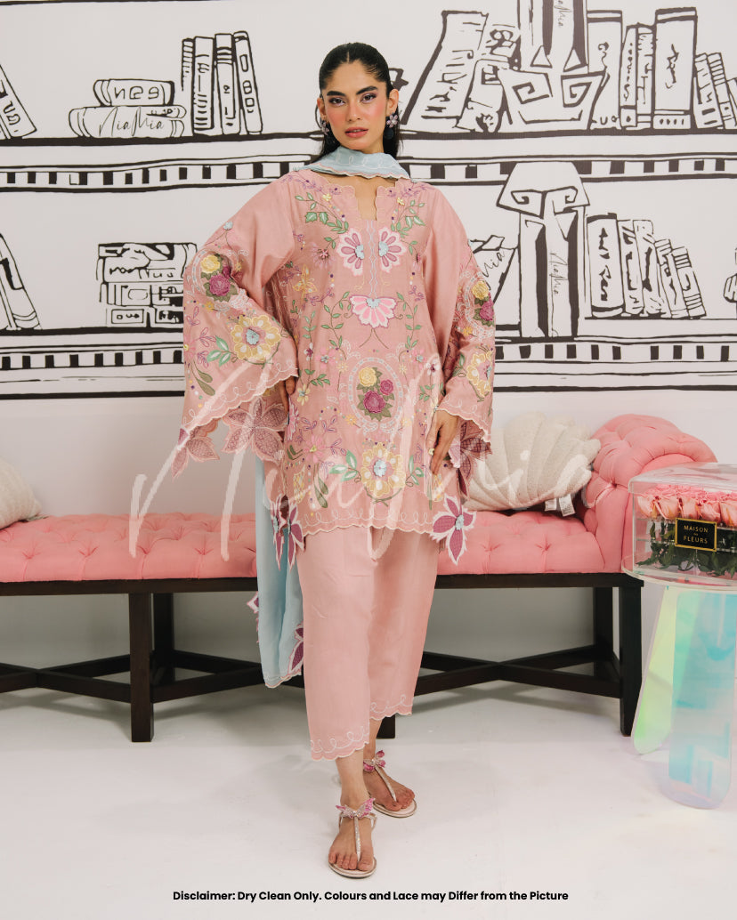 Viscose Embroidered 3pc Article Pink Color Nia Mia