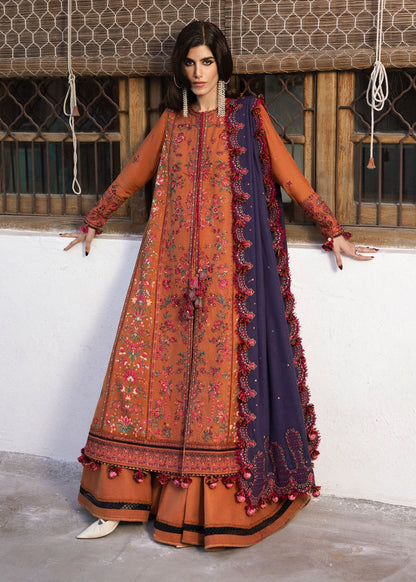 Dhanak Embroidered 3pc Article With Dhanak Shawl Orange HR