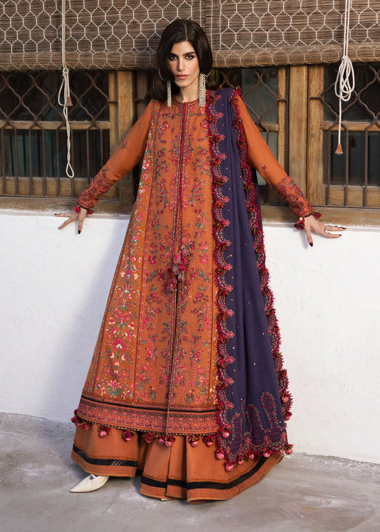Dhanak Embroidered 3pc Article With Dhanak Shawl Orange HR
