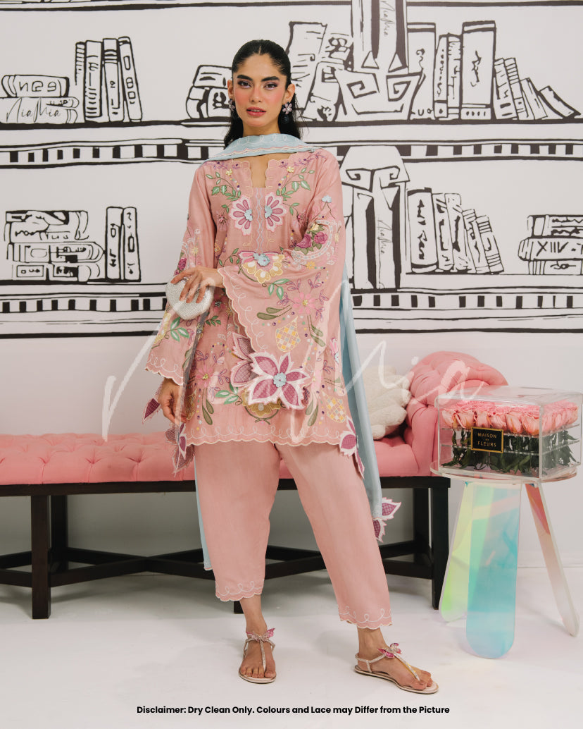 Viscose Embroidered 3pc Article Pink Color Nia Mia