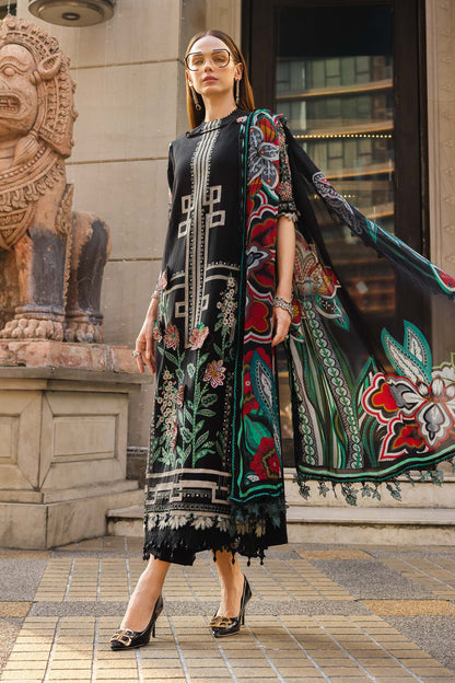 Mariab Dhanak Embroidered 3pc Article with dhanak Duppata Black color square