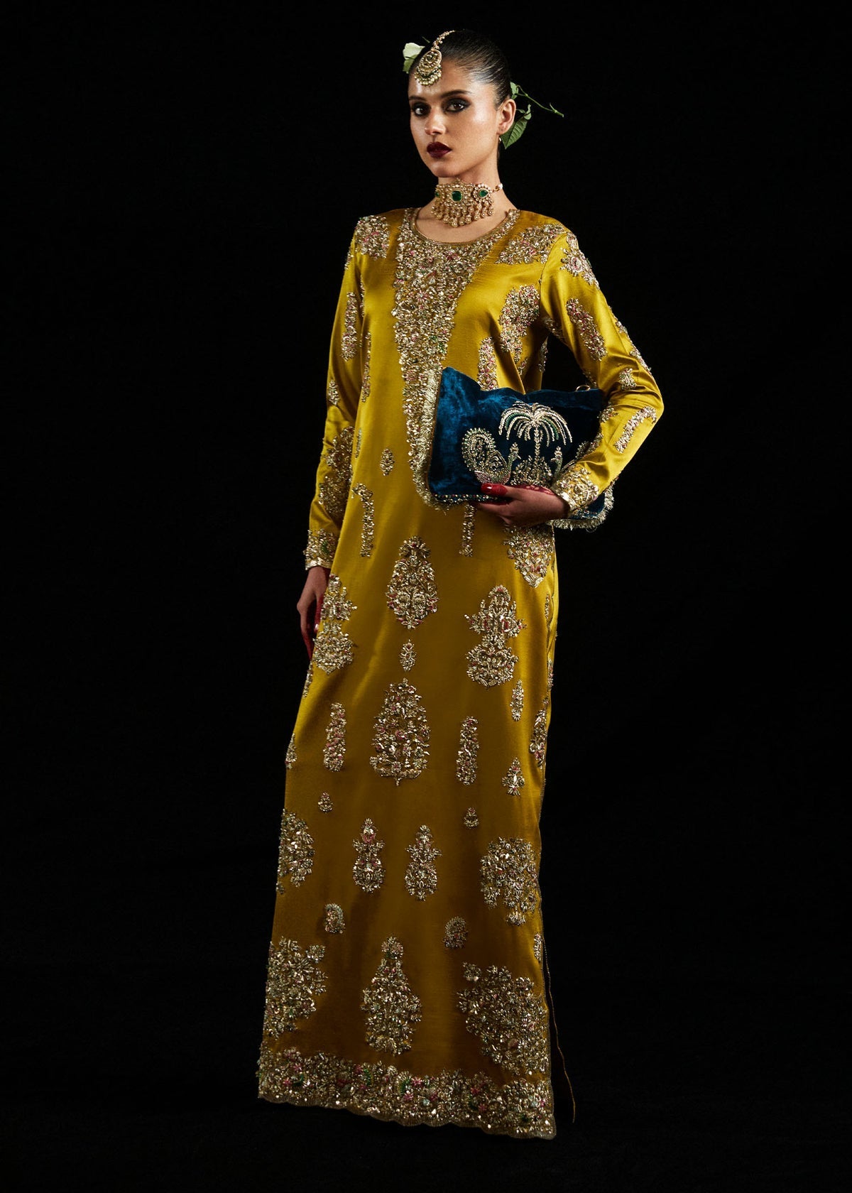 Silk Embroidered 2pc Article Mustard color D-7045