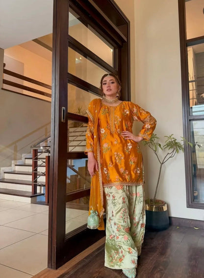 Silk Embroidered 3pc Article Momina iqbal