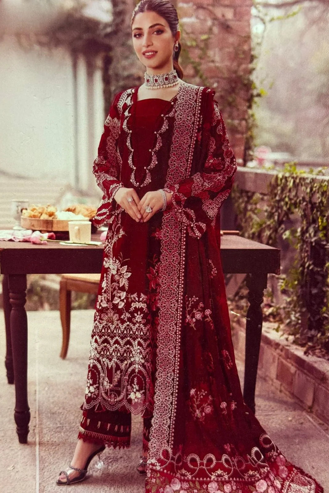 KAHF LUXURY LAWN MAROON 3 PIECE