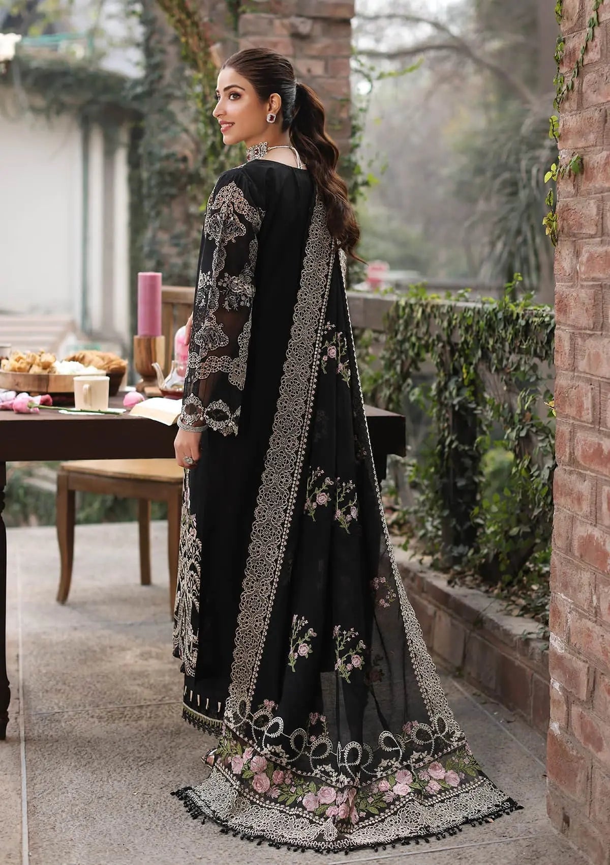 KAHF LUXURY BLACK EMBROIDERED 3 PC