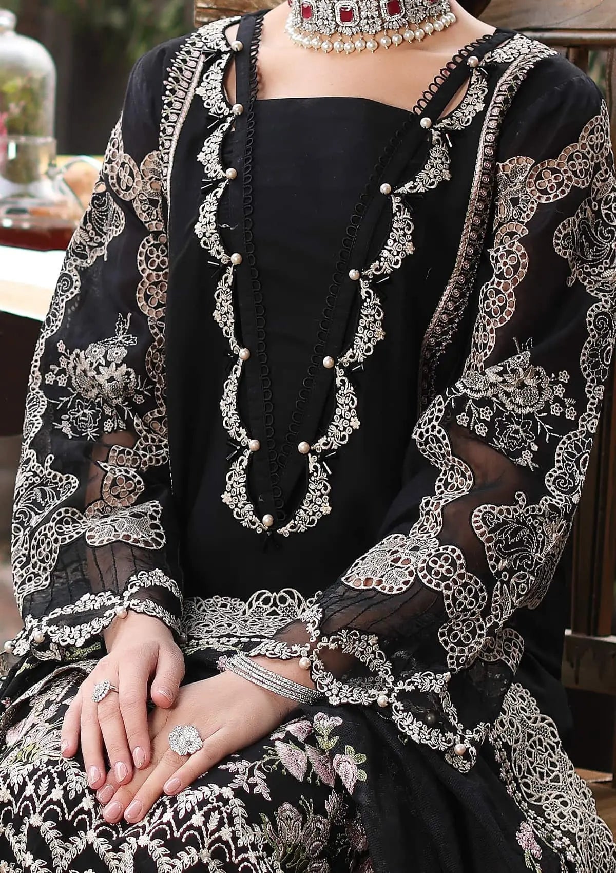 KAHF LUXURY BLACK EMBROIDERED 3 PC