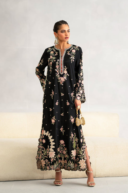ETHNC BLACK EMBROIDERED SILK KAFTAN 2 PC