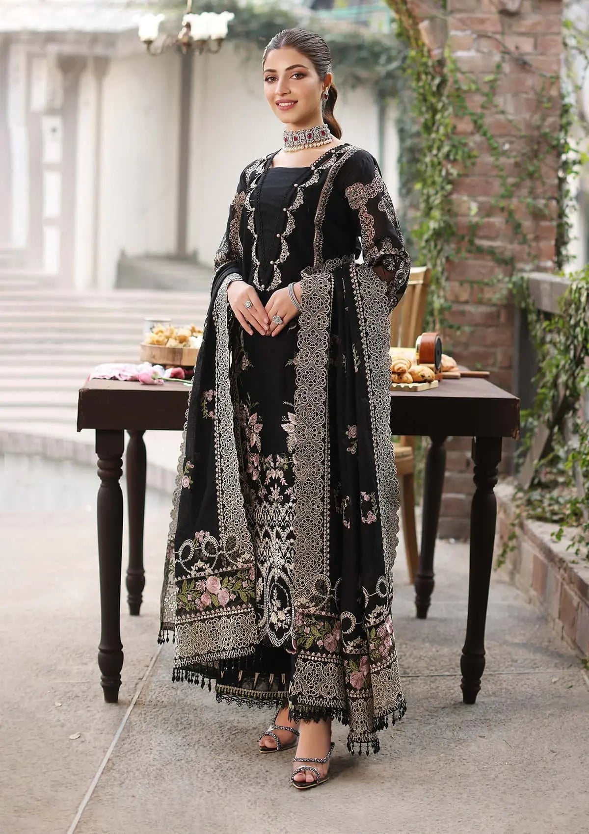 KAHF LUXURY BLACK EMBROIDERED 3 PC