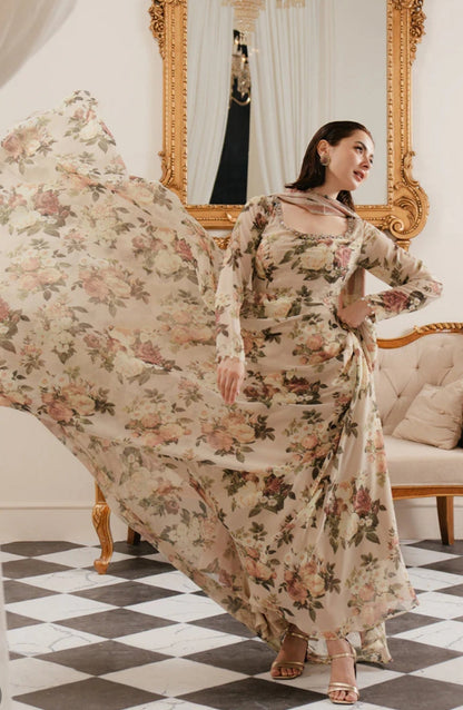 Lulusar Silk Article with Embroidered Patches and 4 sided Ready Duppata